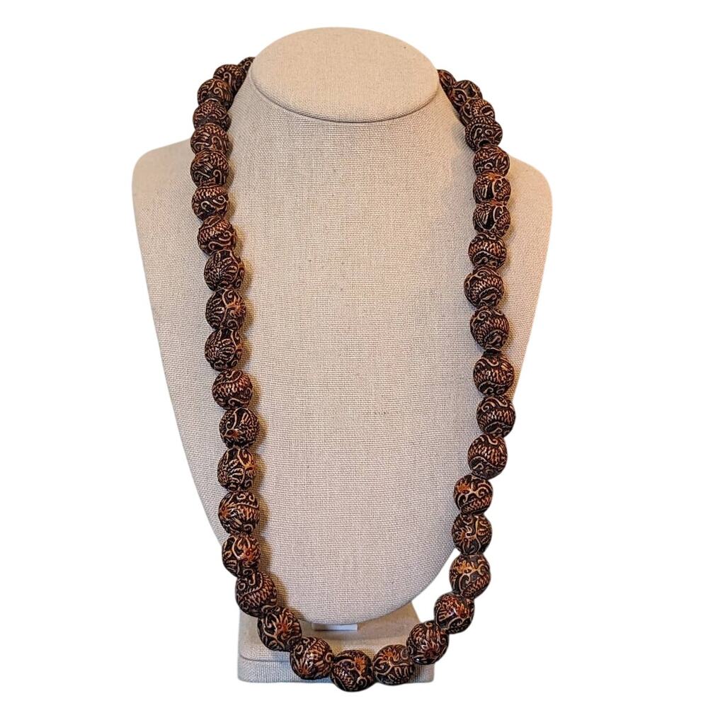 Acrylic Carved Heavy Tribal Look Brown Beads